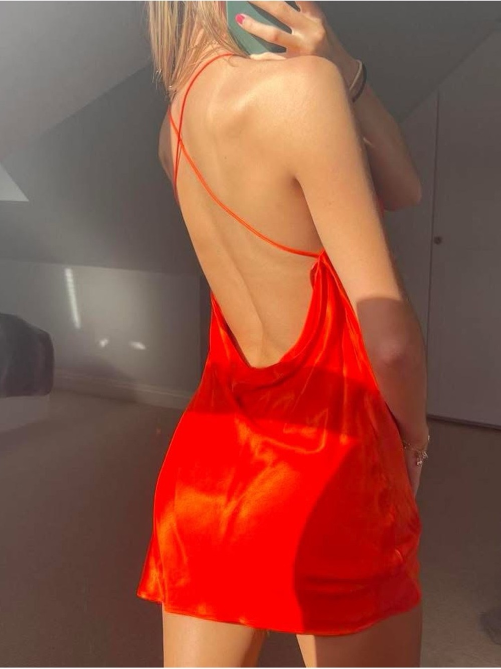 Zara Satin Cowl Slip Mini Dress - Vibrant Orange-Red